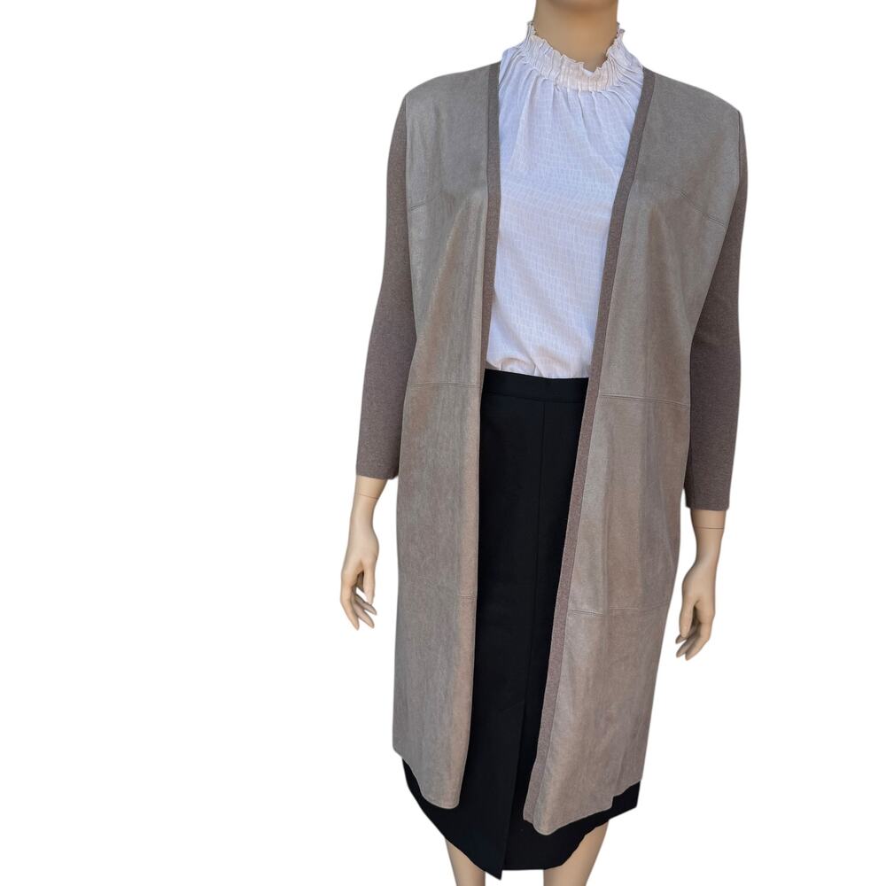 Chico's Metallic Shimmer Front Long Duster Cardigan Taupe Beige Size 2 L 12